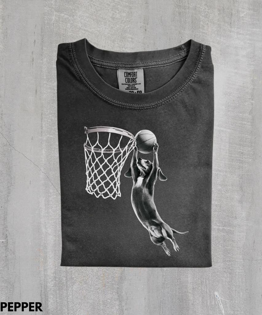 Vintage Funny Dachshund Dunking Basketball Meme Shirt,Funny Animal Meme Graphic Tee,Y2k Shirt,Funny Basketball Gift,Trash Dachshund Tshirt