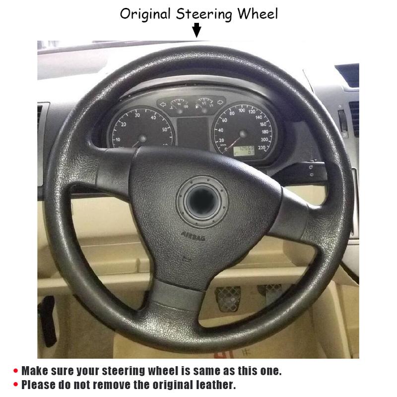 CARDAK Hand-stitched Black Artificial Leather Steering Wheel Cover for Volkswagen Old Golf Polo Sagitar Lavida 2010 Polo