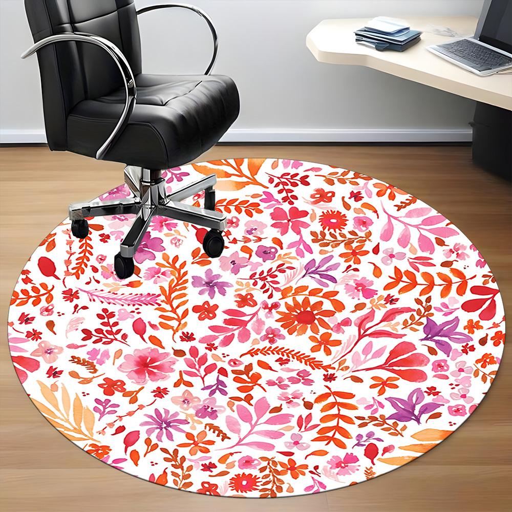 1pc Floral Pattern Chair Carpet for Office Non-Slip, Machine Washable Rug for Office, Room - Polyester, Machine Made yy251029132