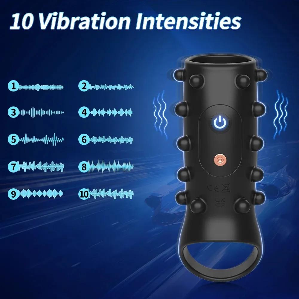 Penis Sleeve Ring Vibrator Male Penis Erection Delay Ejaculation Vibrating Cock Ring G Spot Stimulate Reusable Adult Sex Toys