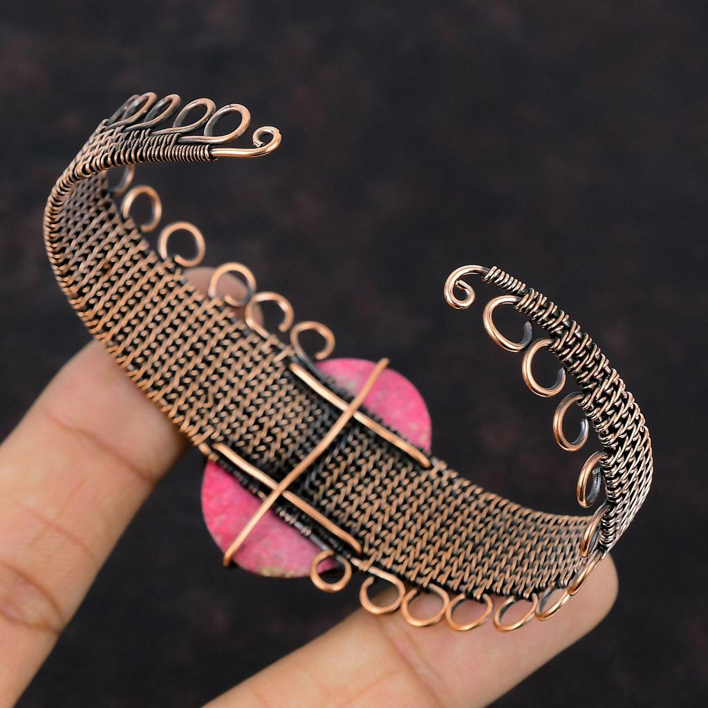 Тулит Камень Браслет Медная проволока Обернутые украшения Регулируемый браслет-манжета Украшения ручной работы Обернутый проволокой браслет-манжета Медный браслет для подарка