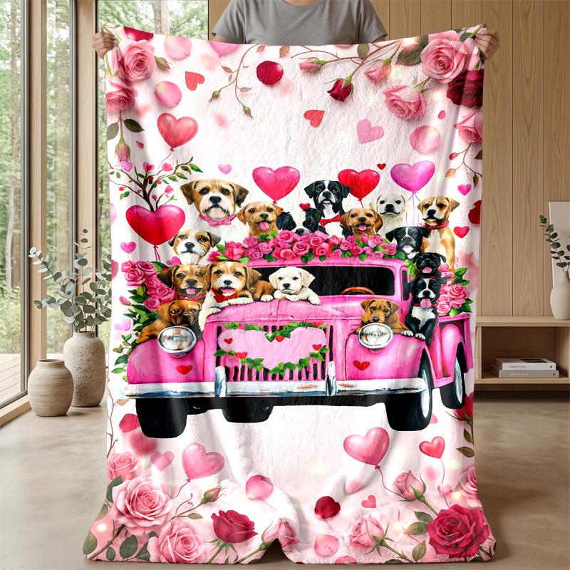 Pink Truck Valentine s Day Theme blanket Lightweight Warm Flannel Blanket Decorative Throw Blanket for Home Decoration