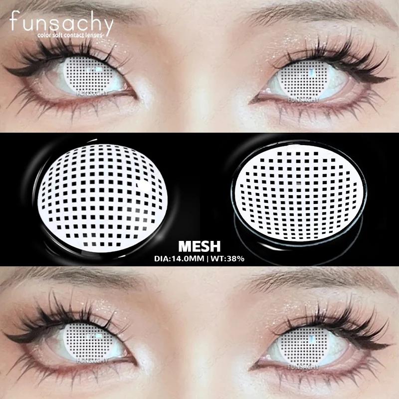 FUNSACHY 1 пара цветных контактных линз для Хэллоуина, линзы для косплея в стиле аниме, разноцветные линзы, черные, красные, сетчатые, белые, годовые линзы