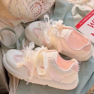 Универсальные нишевые туфли-хлебцы на платформе, спортивные кеды, женские маленькие белые туфли, женские летние новые дышащие сетчатые туфли