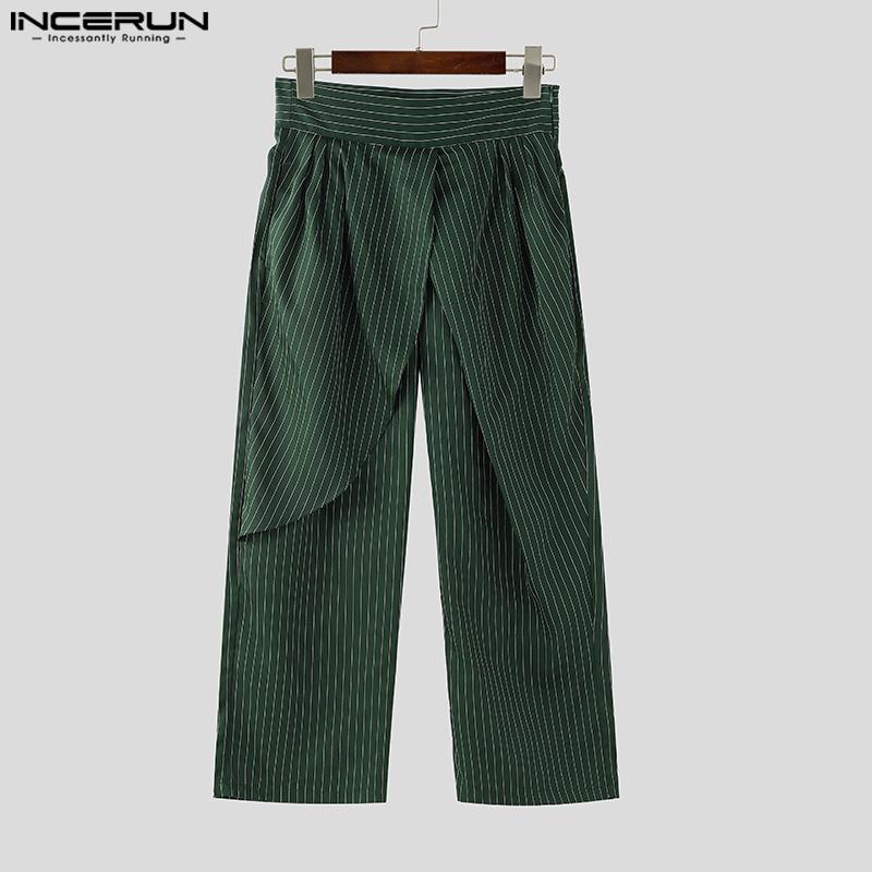 INCERUN Мужские повседневные длинные прямые брюки с застежкой-молнией на талии, неравномерные слои в полоску