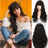 Ladies Fashion Long Wavy Hair Wig with Bangs Black Brown Blonde Synthetic Fiber Wig with Bangs Party Daily Wear