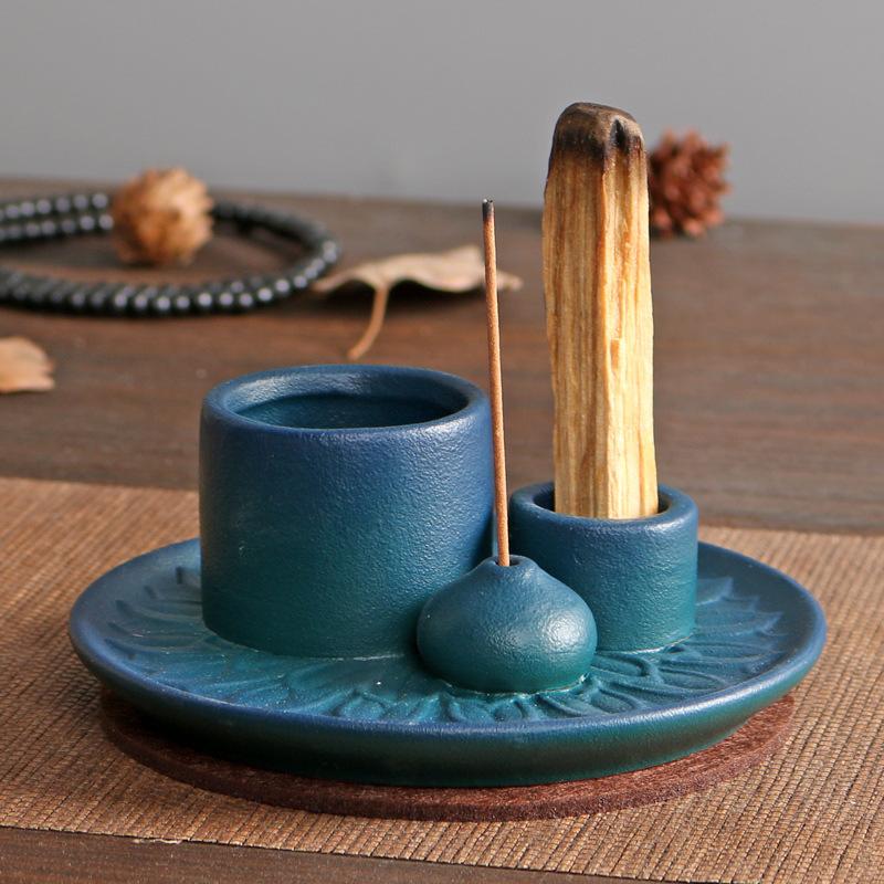 Ceramic Palo Santo Sticks Holder 4 In 1 Incense Burner Sage Holder Incense Holder Ash Catcher Tray for Meditation Yoga Room