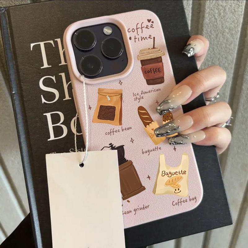 Теплый узор 'Кофейное время' Текстура личи Чехол для телефона Для iPhone 17 16 15 14 13 12 11 Pro Max 17 Air 15 Plus X XS XR 16E Мягкая крышка