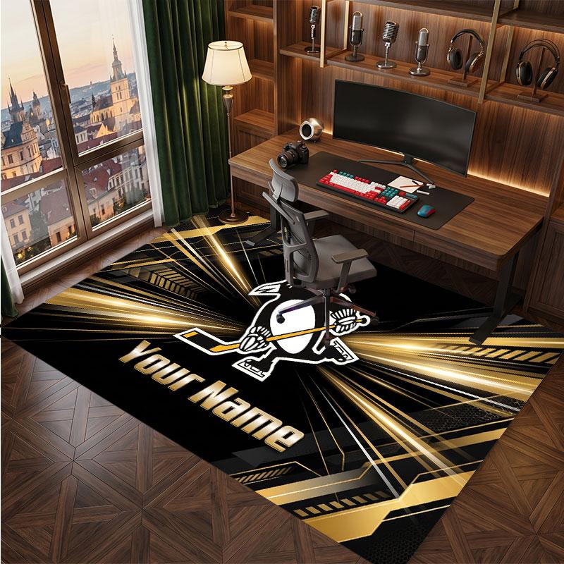 Pittsburgh Penguins Personalized Crystal Velvet Carpet, Customized Name Text Soft Anti‑Slip Rug for Living Room Bedroom