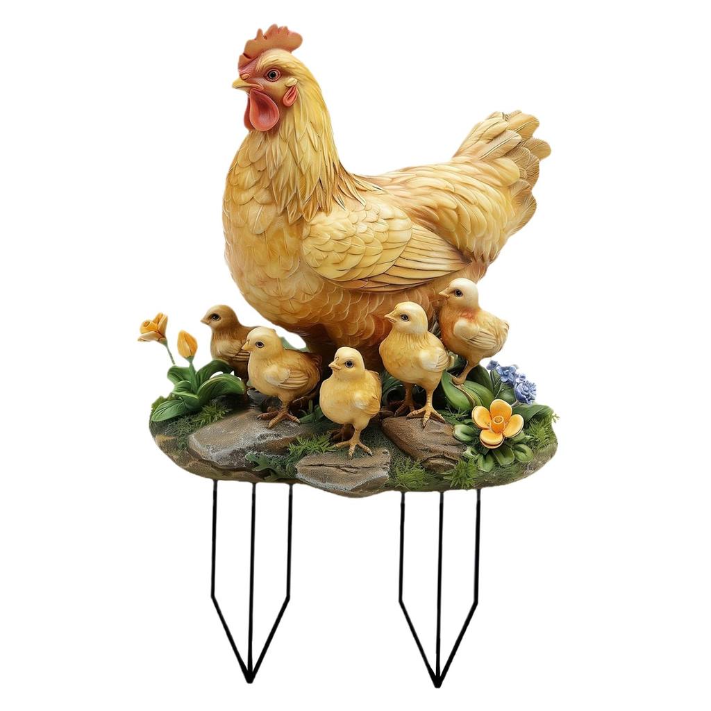 Garden Hen and Chicks Stake Yard Sign Ornament 2D Decorative Accessories for Walkway