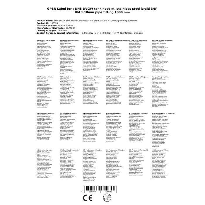 Flexible de Raccordement Inox DN8 3/8" 1000mm Eau Potable