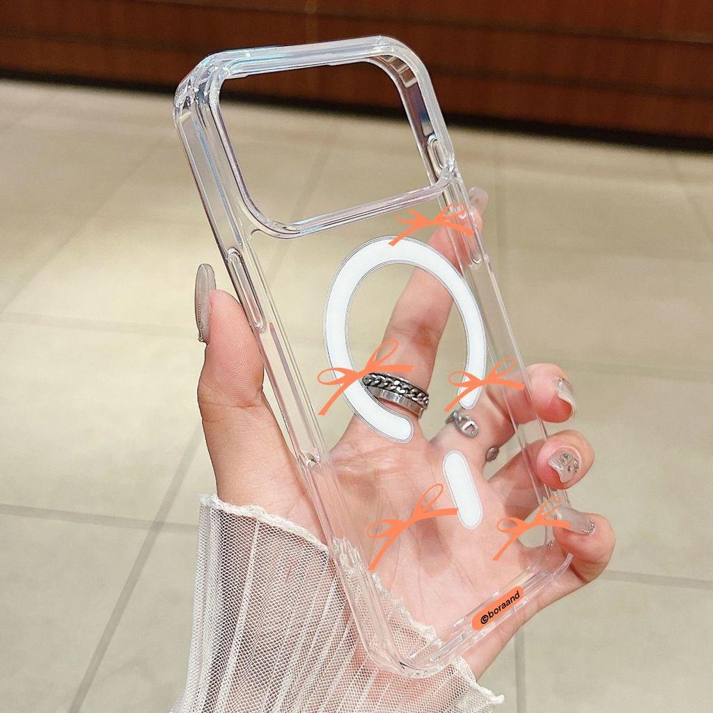 Прозрачный жесткий чехол из акрила с магнитным узором в виде банта для Apple 17 Pro Max