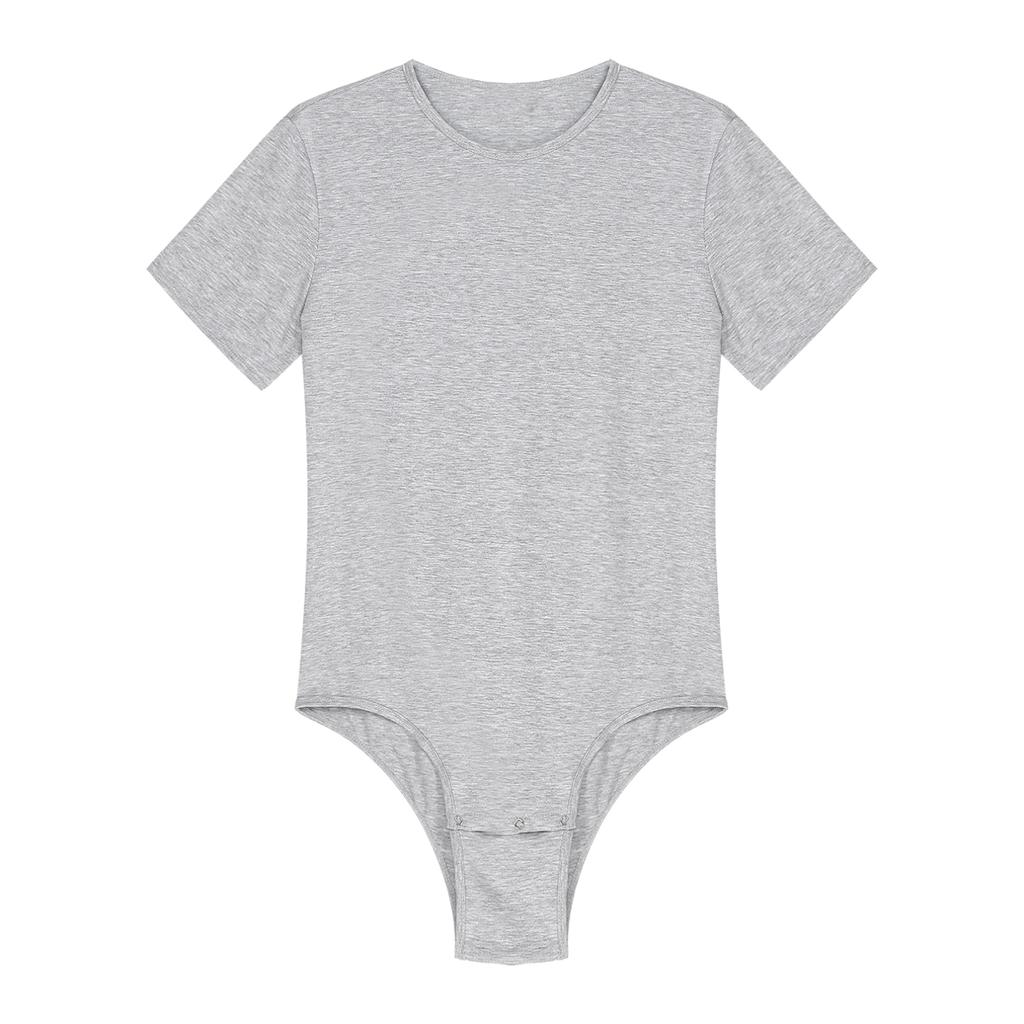 Mens One Piece Underwear Short Sleeve Press Crotch T-shirt Bodysuit Romper Pajamas Adult Playsuit