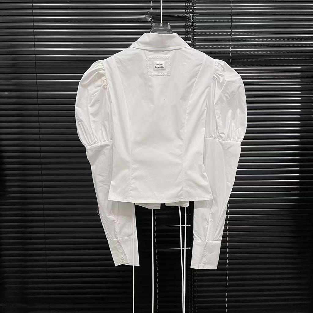 Весна 2025 Рубашка со шнуровкой, рукавами-фонариками и приталенной талией