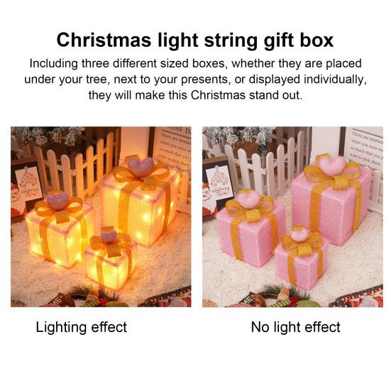 3 шт. рождественские светящиеся подарочные коробки с функцией памяти портативные работающие от батареек светящиеся подарочные коробки рождественские
