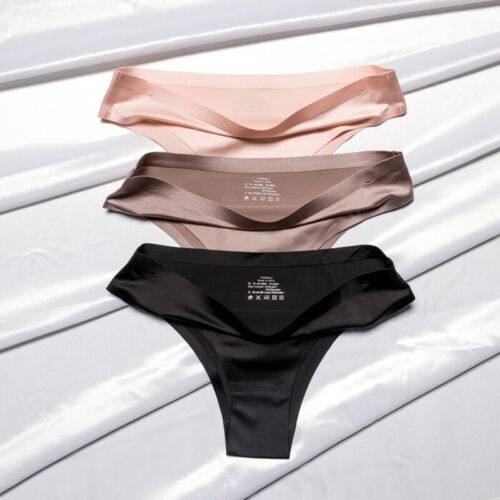 3 Pack Women Ice Silk Feeling Thongs Seamless Sexy Panties Lingerie Underwears