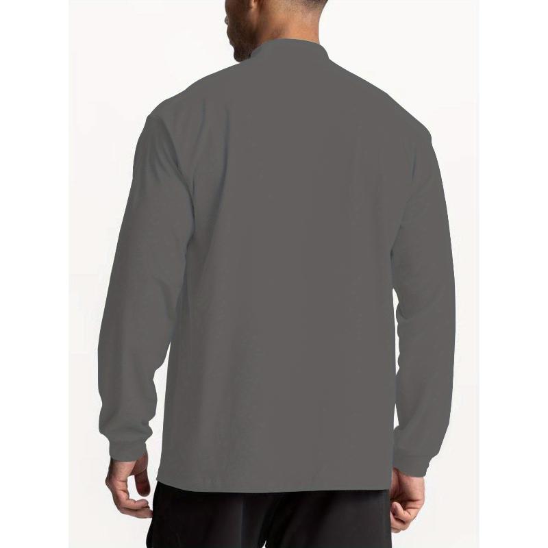 Wrinkle-Resistant Solid Color Polyester Men's Mock Neck Top, Ideal for Autumn Layering