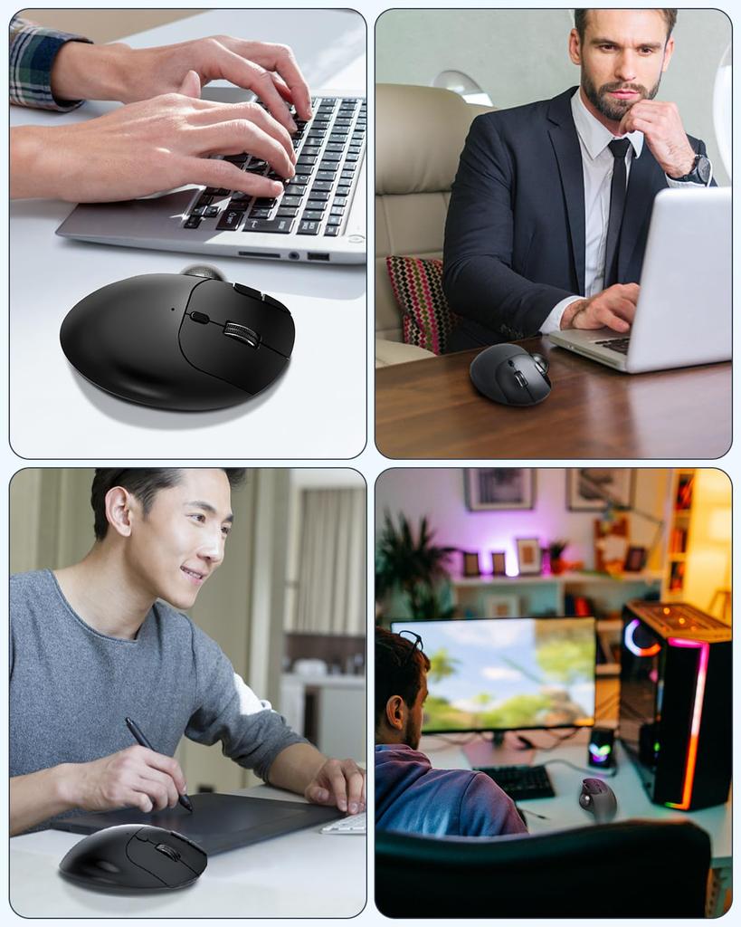 Ewin Trackball Mouse Compatible with Bluetooth Connect 3 Devices Simultaneously Trackball Wireless Mouse Thumb Quiet Type High Precision Ergonomics