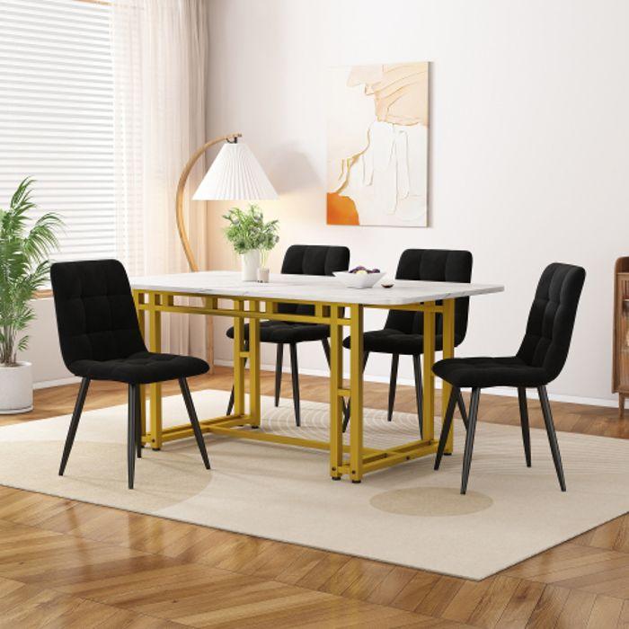 Table de salle à manger - MUVOE - 120x70cm - Dorée - 4 chaises noires - Élégance moderne