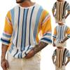 Мужской летний свитер с круглым вырезом и средними рукавами, вязаный в полоску