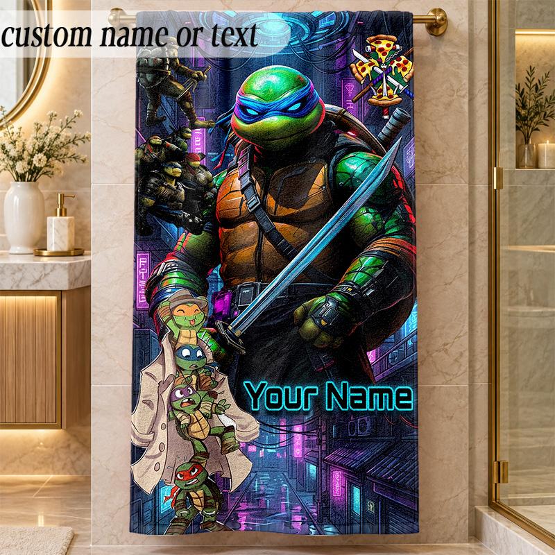 Beach TowelTeenage Mutant Ninja Turtles Custom Name Text Personalized Soft Towel for Beach Pool Indoor Home Decor Gift