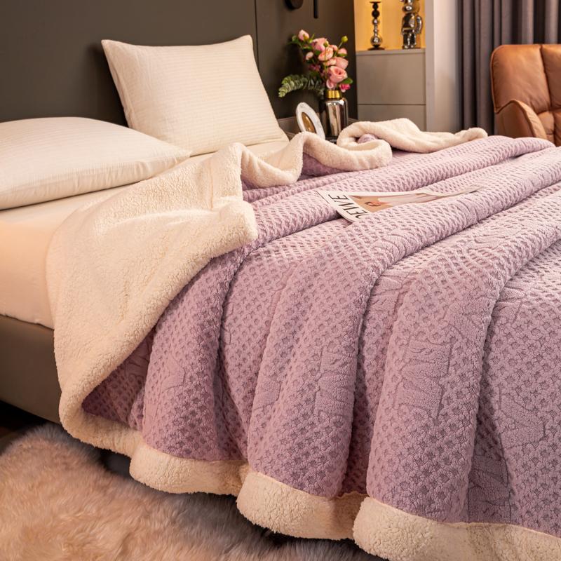 Vintage Jacquard Carved Velvet Throw Blanket Double Layer AB Version Thick Warm Plush Bed Blanket Queen Size Autumn Winter Duvet