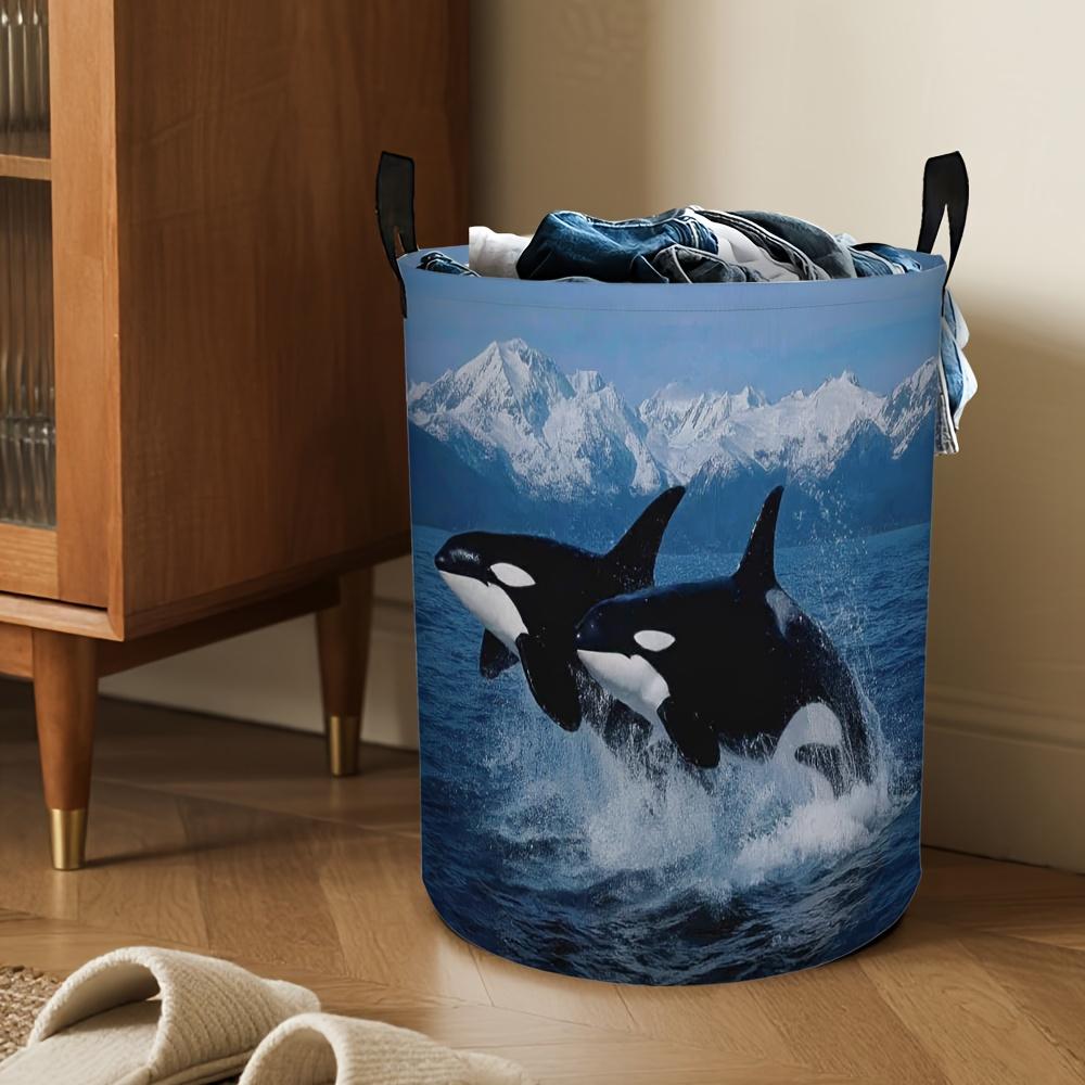 1pc Marine Wildlife Laundry Basket with Nautical Marine Patterns (, Fish) - Modern Hamper Suitable for Home, Bathroom,, Room Storage - Sturdy Handle f