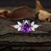 Vintage Pear Amethyst Engagement Ring: Marquise Opal Wings Wedding Band: Art Deco Bridal Wedding Jewelry For Her