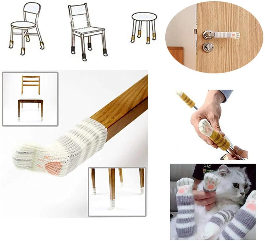 24 шт. милые вязаные носки для мебели с кошачьими лапками, нескользящие чехлы для ножек стульев, защитные накладки на пол, накладки на ножки стола, квадратные и круглые