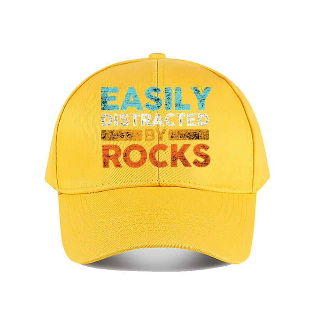 Easily Distracted By Rocks Geology Quote Graphic Baseball Cap Fashion Unisex Sunhat Womens Outdoor Sports