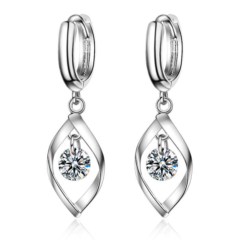 New Sterling Earrings Smart Zircon Crystal Leaf Earrings Woman Charm Jewelry Gifts