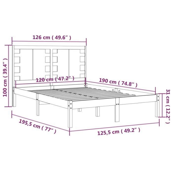 VidaXL Cadre de lit Blanc Bois massif 120x190 cm Petit Double 3104189