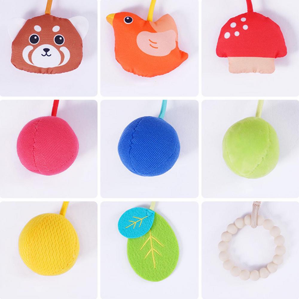 Baby Pull String Activity Plush Toy Crib Stroller Triangle Bell Hanging Rattle Toys with Teether & Squeaker Fine Motor Skills Development Toys Jungle