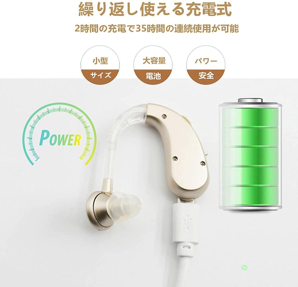 Rechargeable BTE Hearing Amplifier with Adjustable Frequency, Discreet Noise Cancelling (Blue)