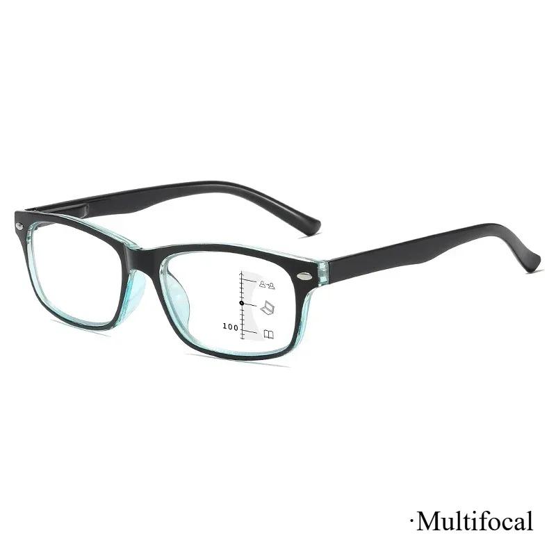 Прогрессивные мультифокальные очки для чтения с защитой от синего света, Ретро квадратные, Простые, Сверхлегкие, Унисекс, От +1.0 до +4.0