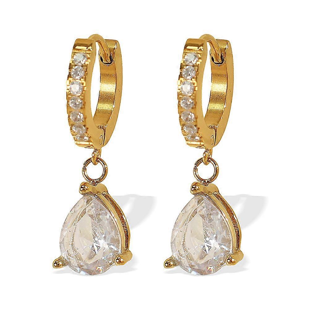 Earrings, Minimalist Retro Titanium Steel Exquisite Zircon Water Drop Hoop Elegant Earrings for Women