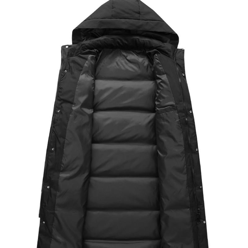 Мужской зимний длинный пуховик с тремя полосками, толстое теплое пальто на белом утином пуху