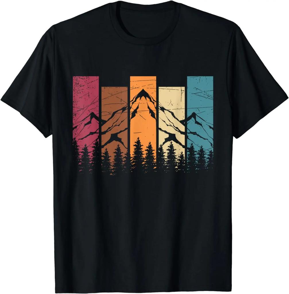 2026 Summer Unisexs Vintage Mountain Forest Print T Shirt Outdoor Casual Short Sleeve Tee Nature Adventure Camping Graphic Tops