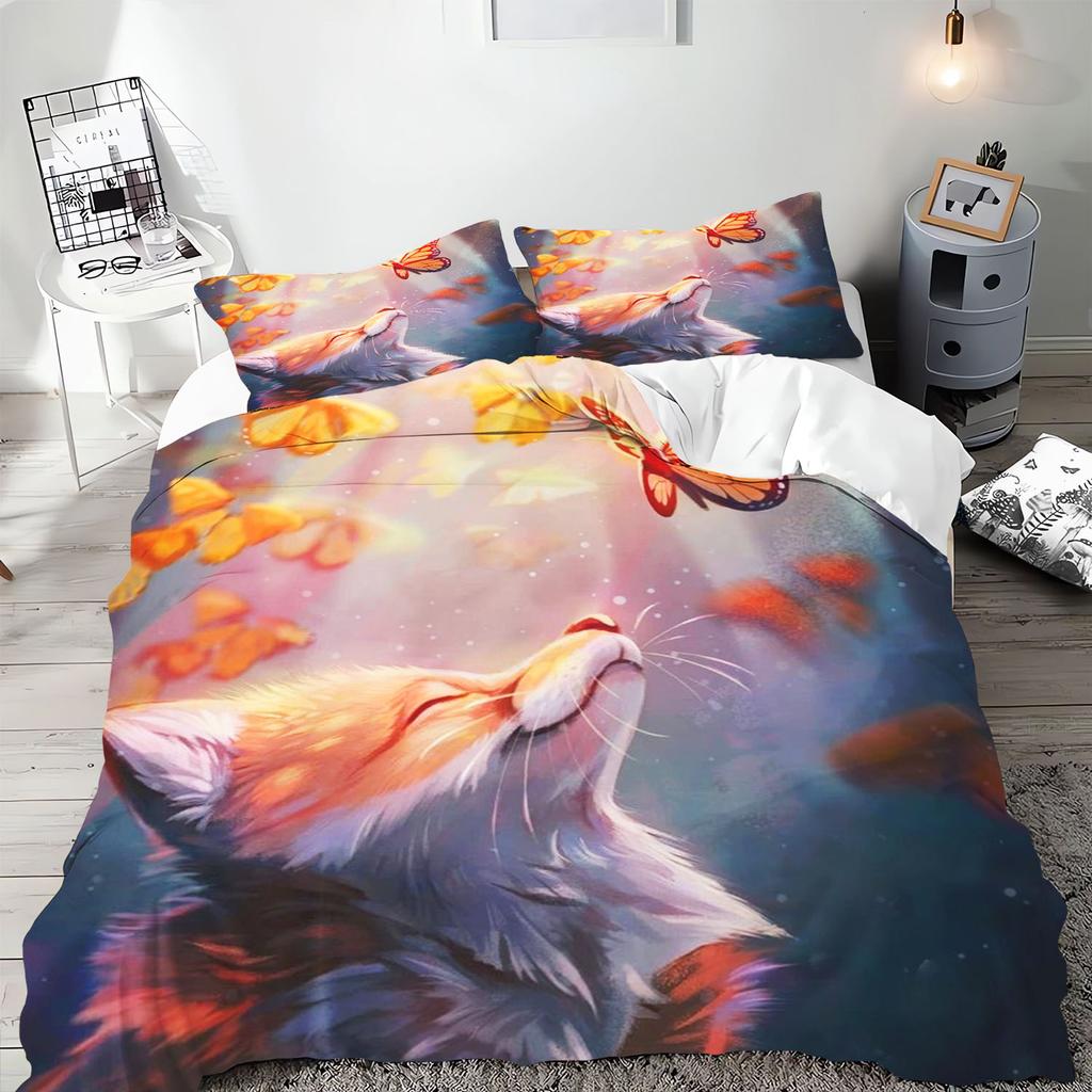 Аниме Мультфильм Животное Лиса Пододеяльник Постельное белье Наволочка С принтом Детский и Взрослый Набор Размер Квин Реактивная печать Одеяло