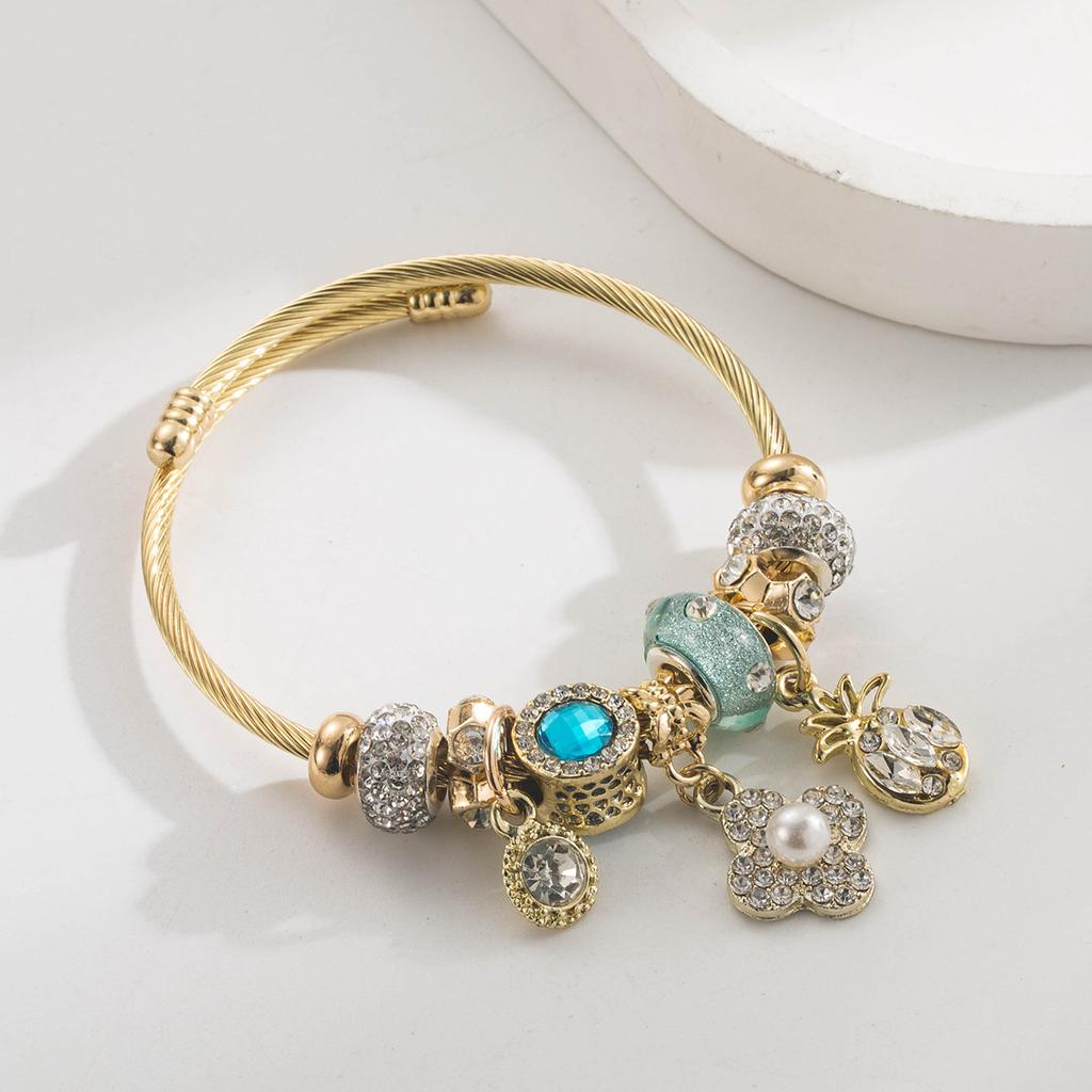 Мода Универсальный Жемчужный Инкрустированный Цветок Ананас Аксессуары Подвеска Браслет Невыцветающий Парный Браслет