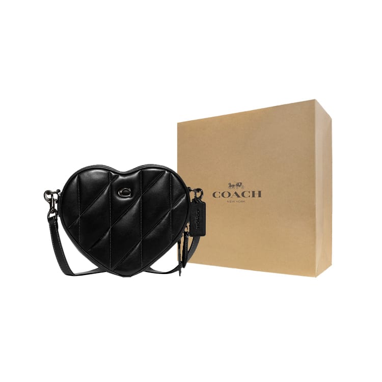 COACH Heart Sheepskin With Cow Leather Heart Shaped Bag, Shoulder Bag, Crossbody Bag Small Women's Black CE725-V5BLK