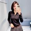 Серия Nanyou Miu: Высококачественная женская трикотажная футболка с полым лацканом и длинным рукавом, тренд на стройнящую верхнюю одежду для начала осени.