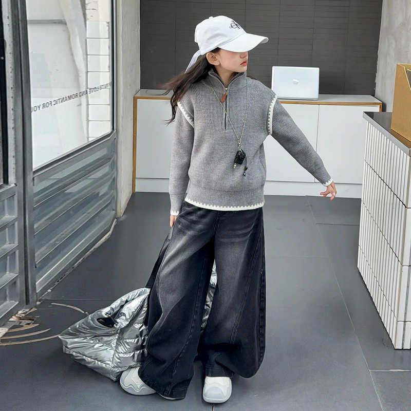 Вязаный свитер для девочек Осень-Зима 2025 - Стильный утолщенный топ для детей старшего возраста