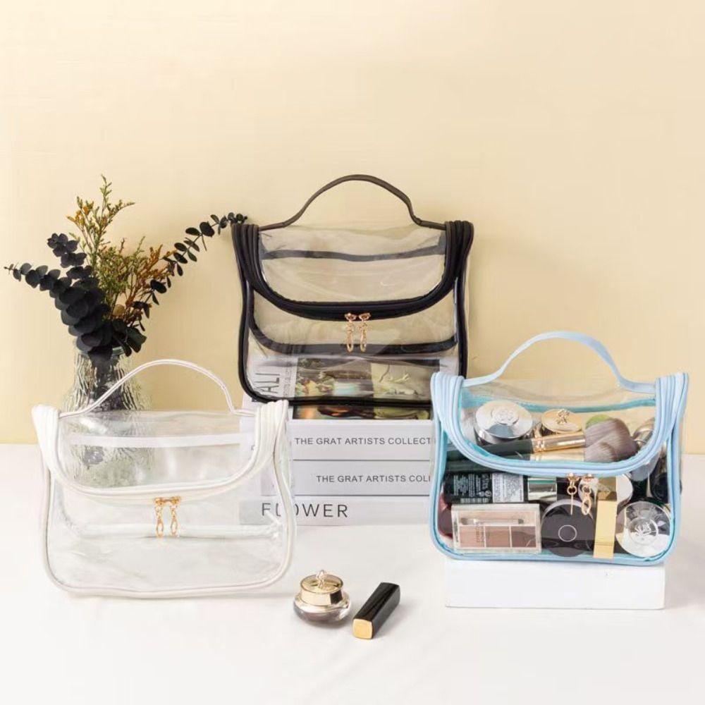 Love Heart Mesh Cosmetic Bag PVC Handheld Makeup Pouch Casual Transparent Makeup Bag Travel