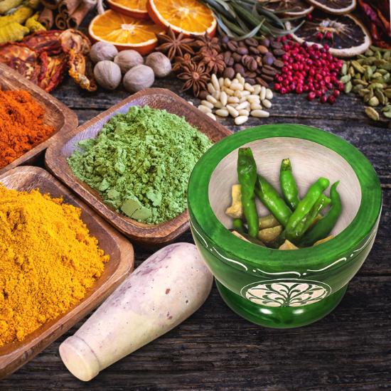 Divit Shilp Mortar and Pestle, Natural Stone Grinder for Spices, Pastes, Herbs, Seasoning etc. (Green Tree of Life)