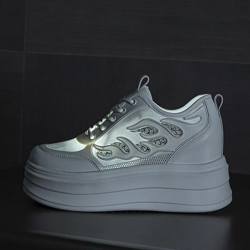 Козной 8 см воздушная сетка микрофибра натуральная кожа вулканизированная дышащая высококачественная повседневная женская летняя платформа кроссовки обувь леди