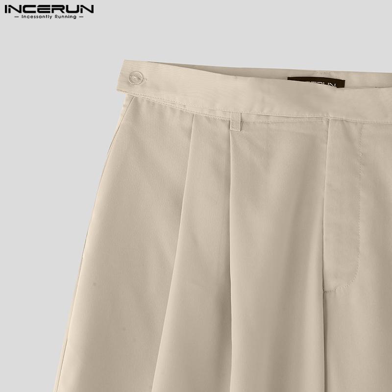 INCERUN Мужские повседневные брюки с высокой талией на молнии и длинными широкими штанинами