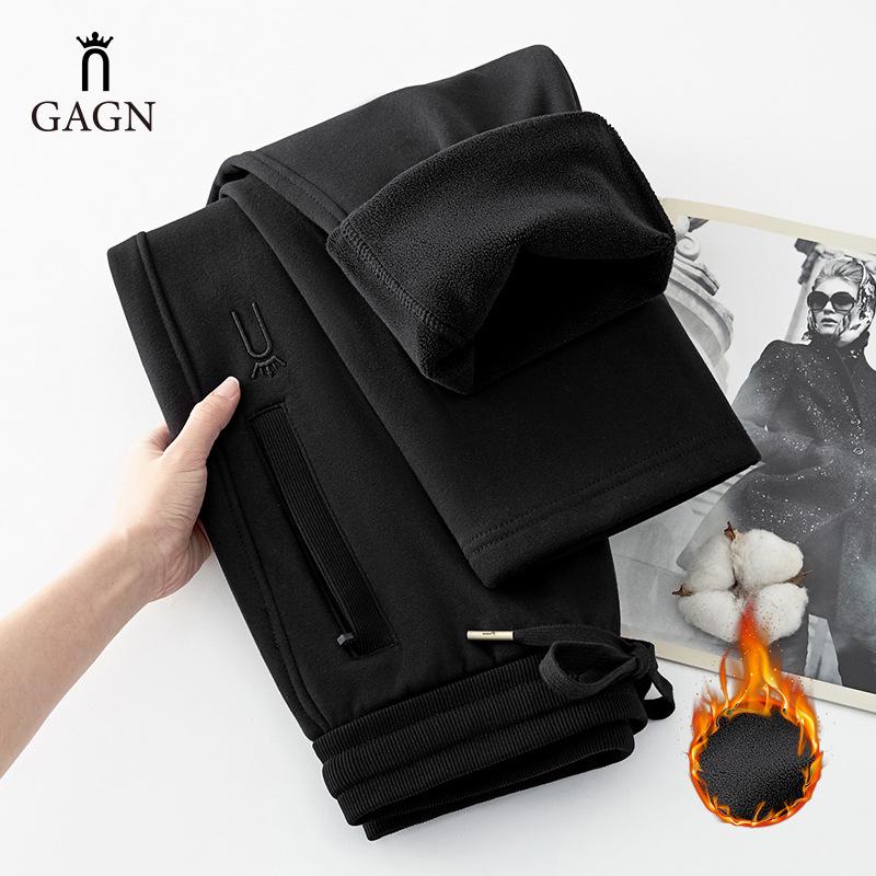 2025 Женские спортивные брюки с высокой посадкой и флисовой подкладкой, с карманами и молниями - в корейском стиле.