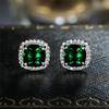 Classic Silver Color Blue White Green Opal Square Stone Earrings Multicolor Crystal Small Wedding Jewelry for Women