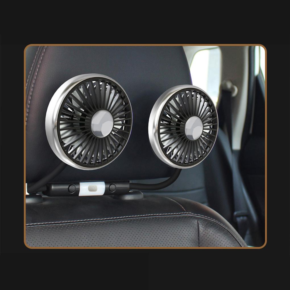 360° Rotatable Car Cooling Fan USB Powered Dual Fan Heads 3 Wind Speed Levels 12V Automotive Fan